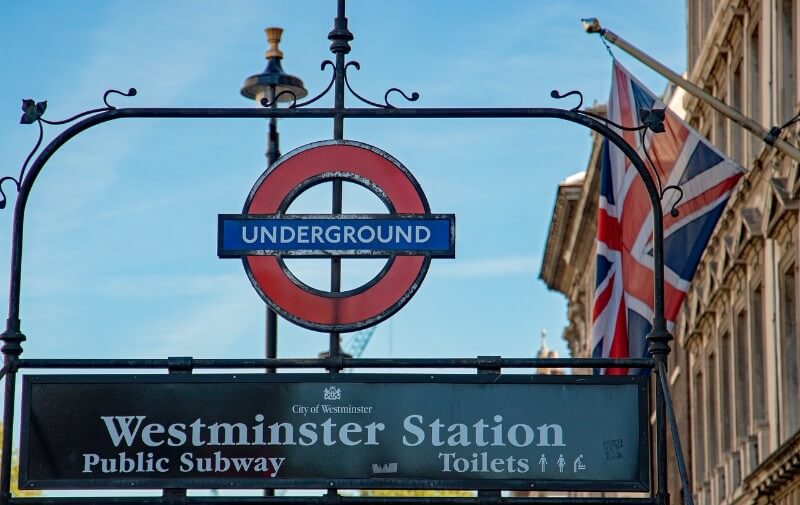 ロンドン地下鉄入口とユニオンジャック